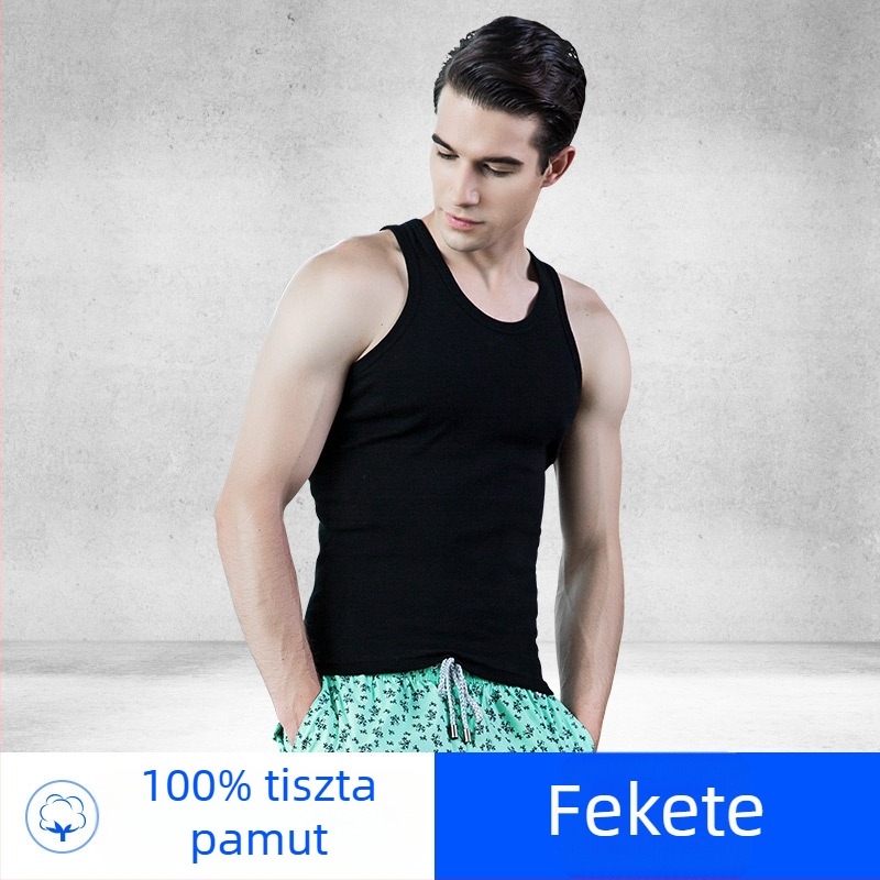 Férfi pamut ujjatlan felső, kerek nyakú, vékony anyagú 121–140 g/m², 100% pamut, nyár 2025