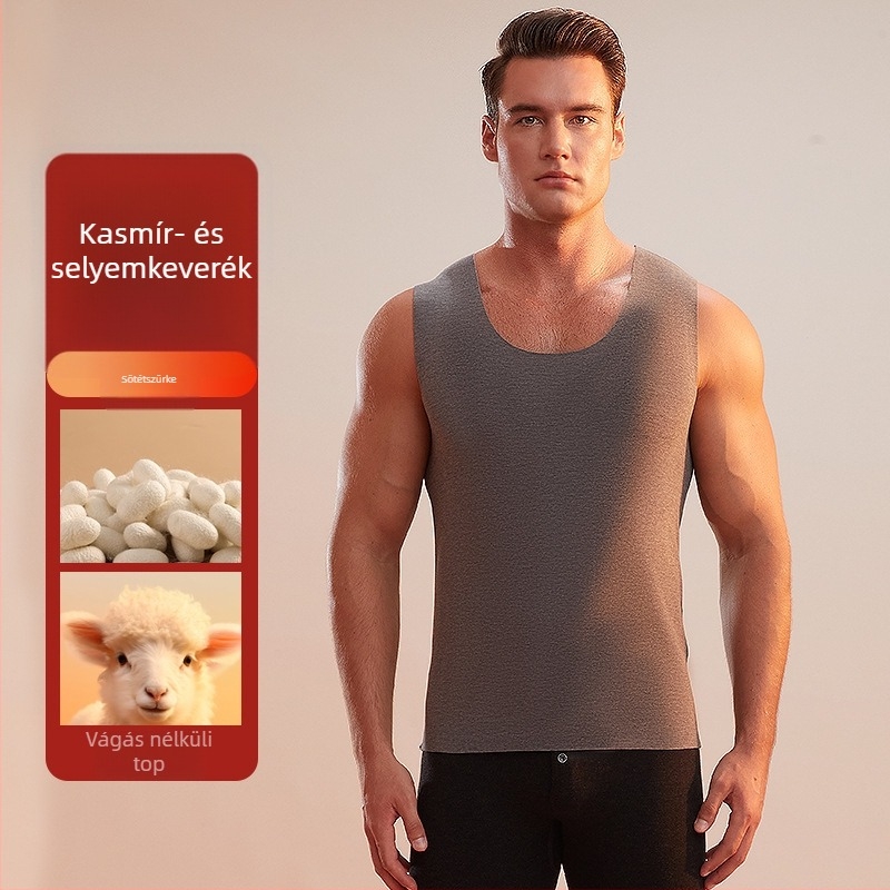 Férfi termomellény, kasmír-poliészter keverék, vastag anyag 251–300 g/m², kerek gallér, téli–tavaszi–ősz ideális