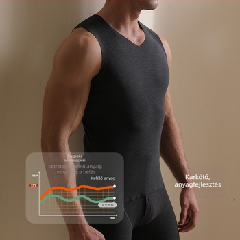 Férfi termál mellény V-nyakú, fleece-béléses, kötött anyag, középhosszú, poliészter-spandex (90–95% poliészter)