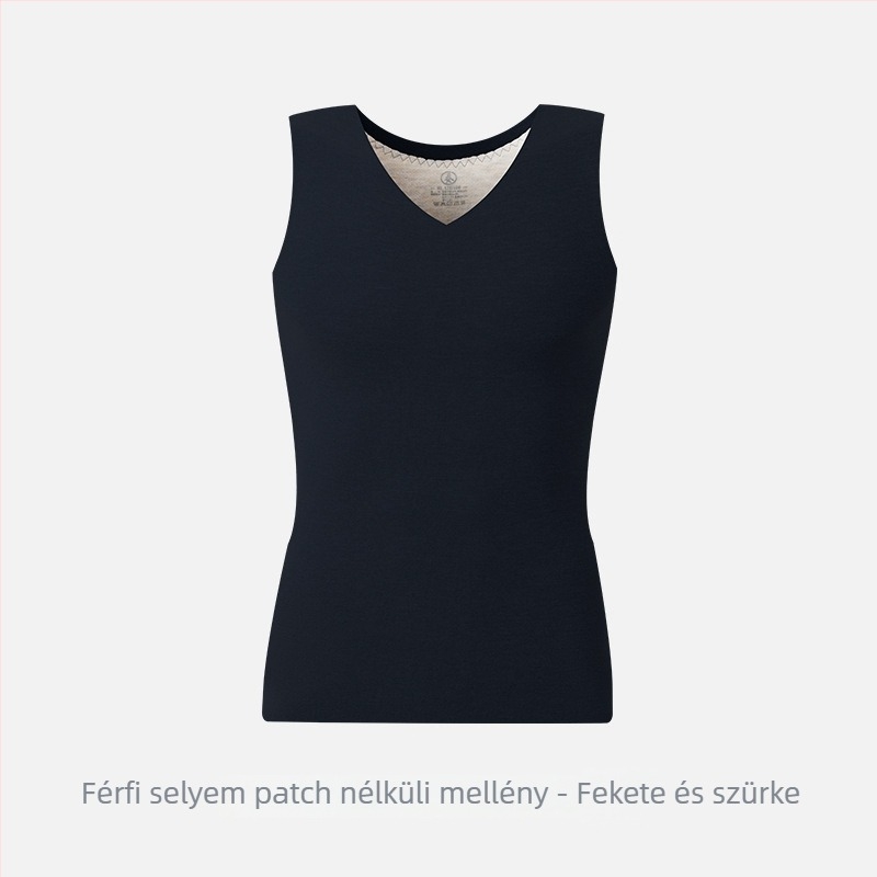 Férfi termál mellény V-nyakú, fleece-béléses, kötött anyag, középhosszú, poliészter-spandex (90–95% poliészter)