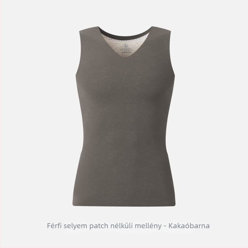 Férfi termál mellény V-nyakú, fleece-béléses, kötött anyag, középhosszú, poliészter-spandex (90–95% poliészter)