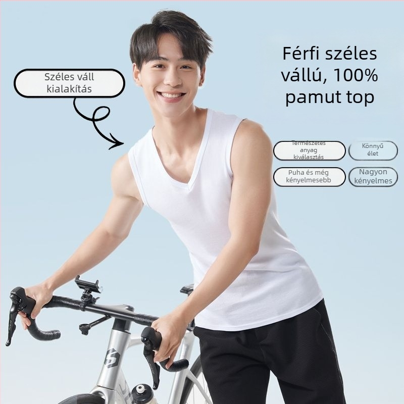 Széles vállú pamut mellény, ujj nélküli, V-nyak, szabadidős stílus, 95–100% pamut, anyagvastagság 181–200 g/m²