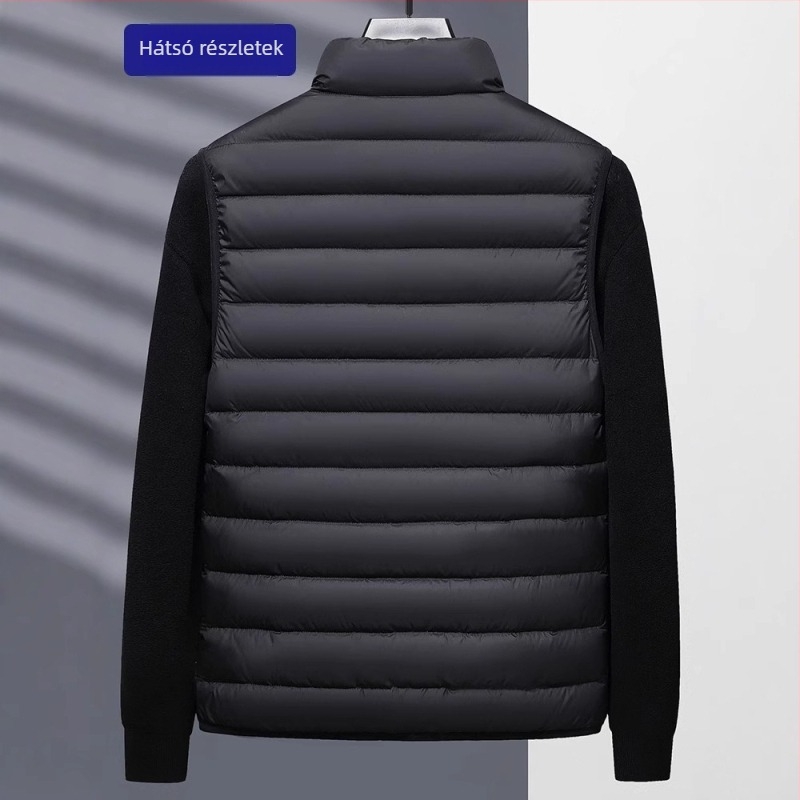 Uniszex könnyű tollmellény cipzárral, álló gallérrel, téli szezonra; külső anyag: nylon, bélés: poliészter, töltet: fehér kacsa toll