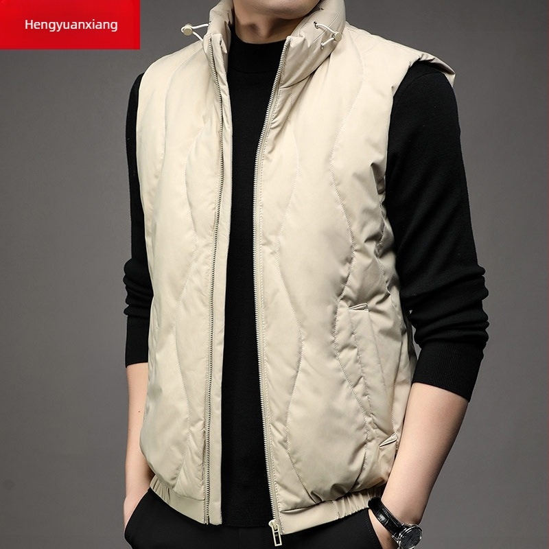 Fehér kacsa pehely töltésű mellény, álló gallér, cipzár, több zseb, őszi-téli szezonra