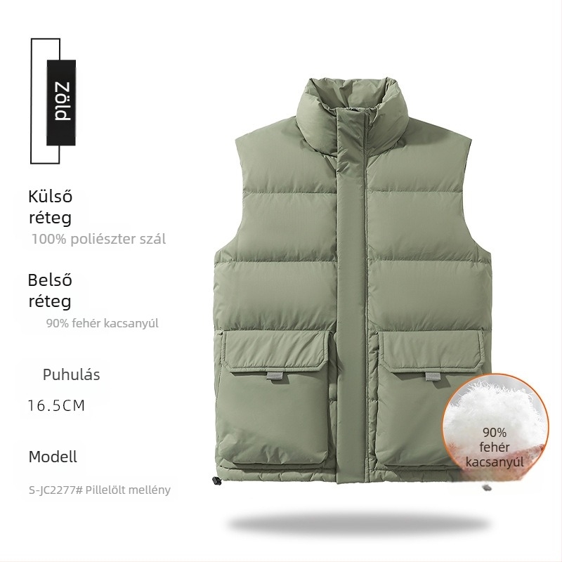 Vastag tollmellény libatoll töltéssel, álló gallér, cipzár, több zseb, téli ruha