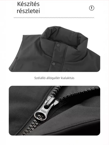 Férfi álló galléros pehelymellény, plüss béléssel, 60–90 g töltet, cipzárral, szabad szabású