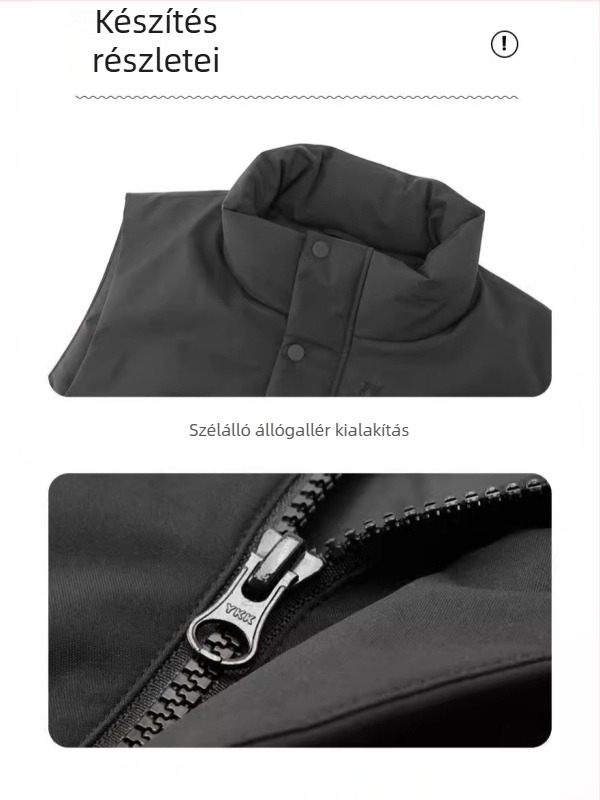 Férfi álló galléros pehelymellény, plüss béléssel, 60–90 g töltet, cipzárral, szabad szabású