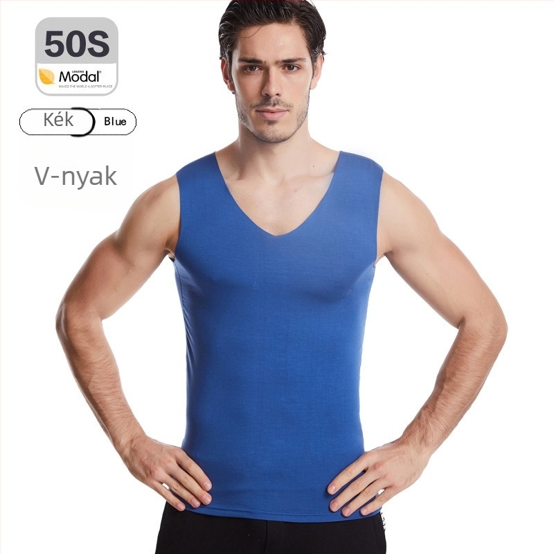 Férfi modál, varrat nélküli széles vállú felső, kerek nyakkal, közepes vastagságú 161–180 g/m², nyár