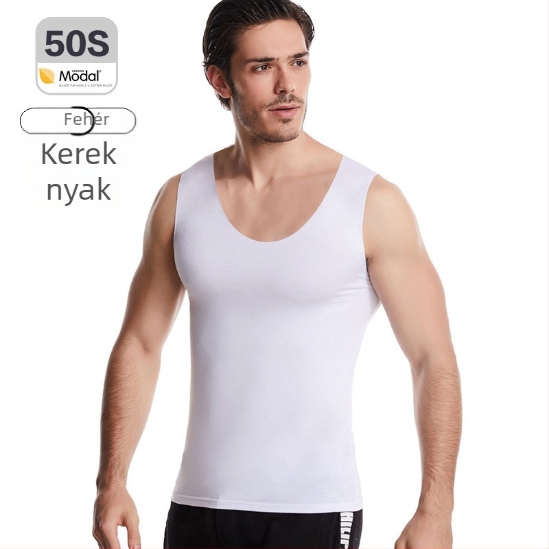 Férfi modál, varrat nélküli széles vállú felső, kerek nyakkal, közepes vastagságú 161–180 g/m², nyár