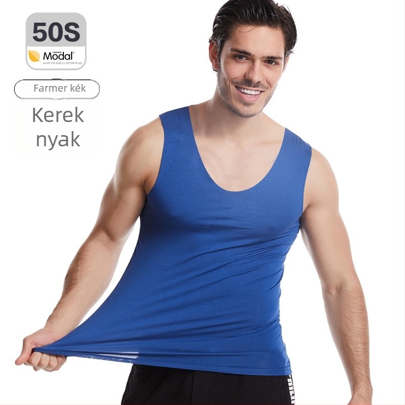 Férfi modál, varrat nélküli széles vállú felső, kerek nyakkal, közepes vastagságú 161–180 g/m², nyár