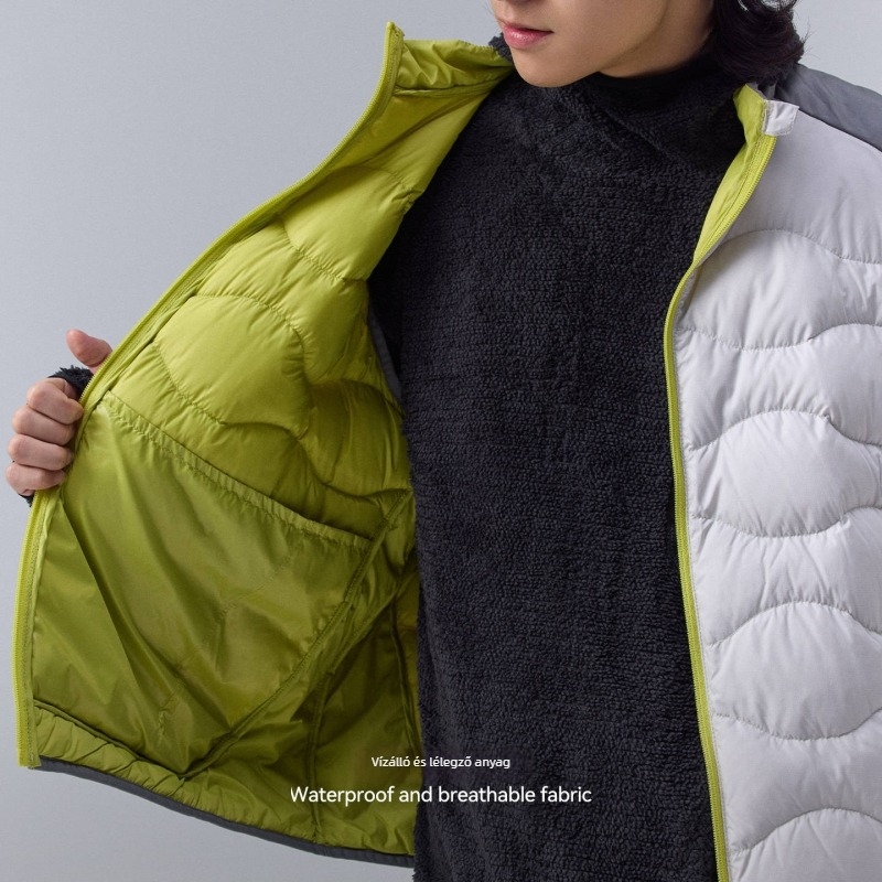 Uniszex könnyű pehely mellény – blokk dizájn, 91–95% pehelytartalom, töltés 30–55 g, külső anyag: 100% poliészter, bélés nylon, téli viselet