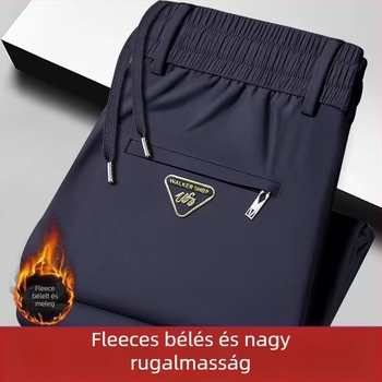 Fleece-betétes termosz nadrág, vastag téli fazon, egyenes szabású, elasztikus derékkal és kötőzsinórral, 100% poliészter