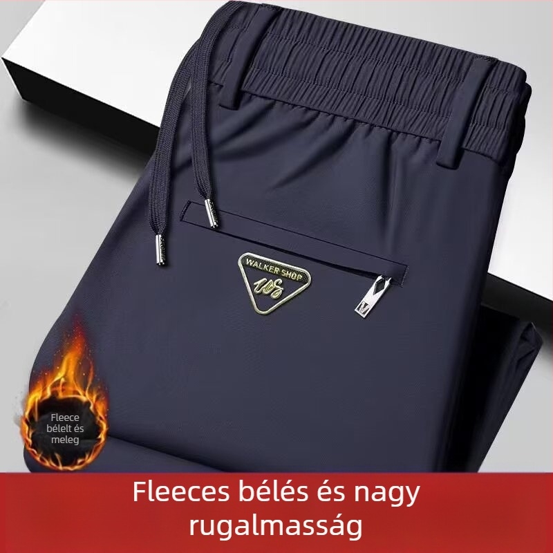 Fleece-betétes termosz nadrág, vastag téli fazon, egyenes szabású, elasztikus derékkal és kötőzsinórral, 100% poliészter