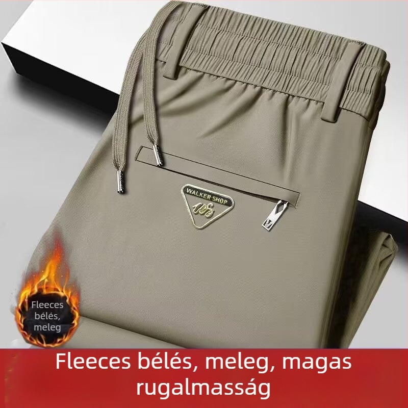 Fleece-betétes termosz nadrág, vastag téli fazon, egyenes szabású, elasztikus derékkal és kötőzsinórral, 100% poliészter