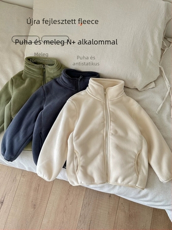 Lányoknak készült gyerek fleece kabát, vastag fleece bélés, cipzáras záródás, hosszú Ujjú, téli viselet 3–8 éveseknek