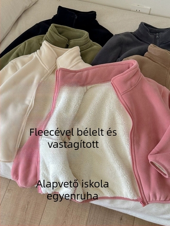 Lányoknak készült gyerek fleece kabát, vastag fleece bélés, cipzáras záródás, hosszú Ujjú, téli viselet 3–8 éveseknek