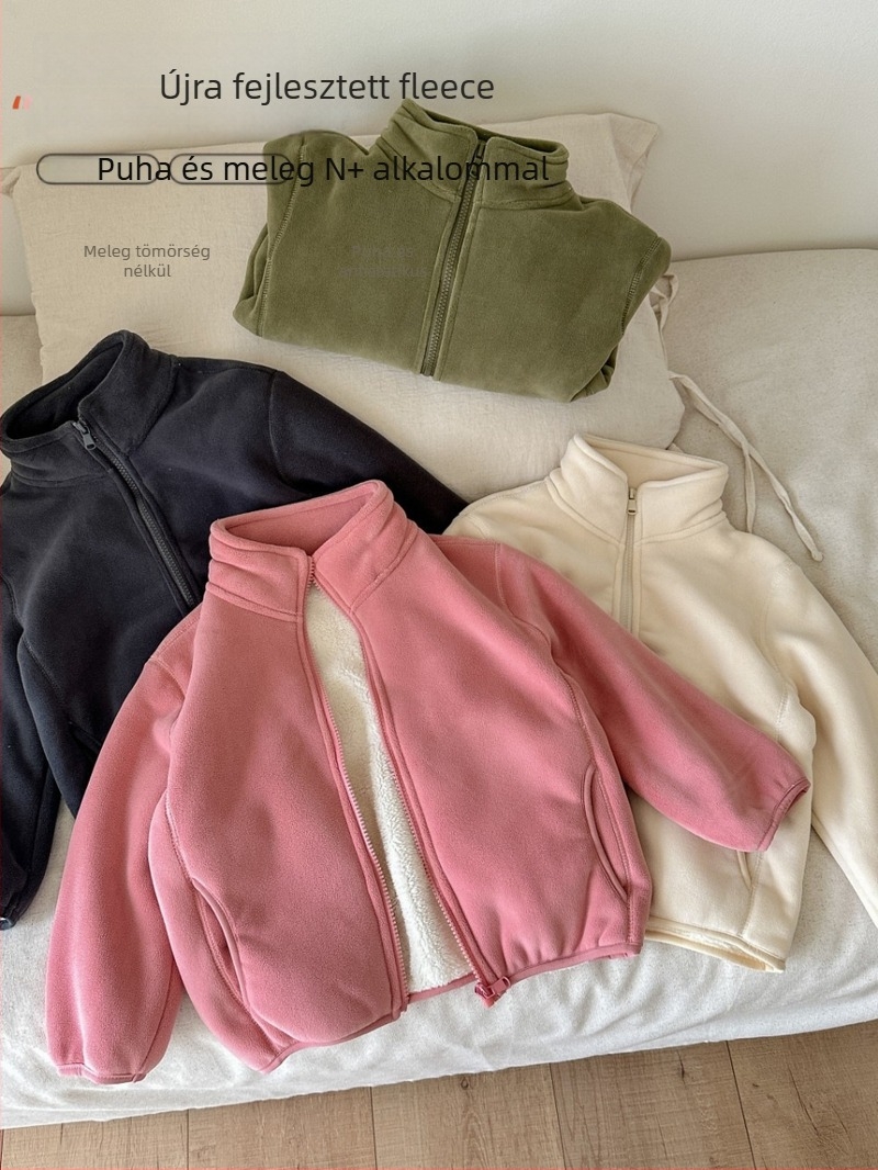 Lányoknak készült gyerek fleece kabát, vastag fleece bélés, cipzáras záródás, hosszú Ujjú, téli viselet 3–8 éveseknek
