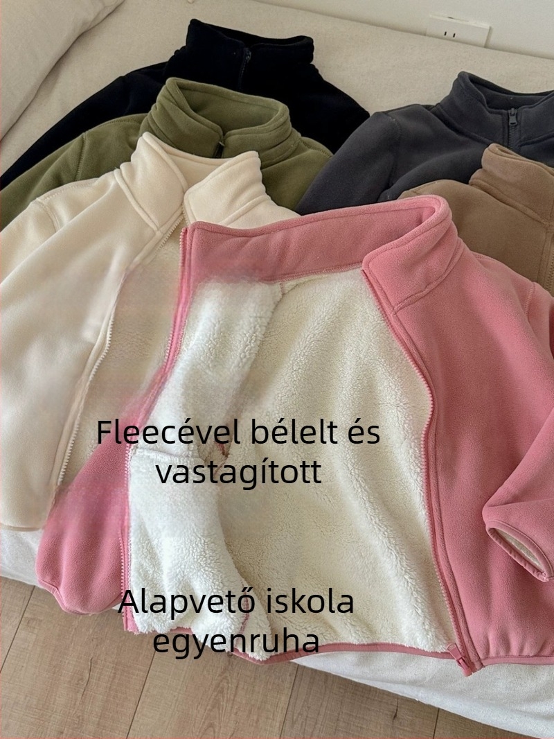 Lányoknak készült gyerek fleece kabát, vastag fleece bélés, cipzáras záródás, hosszú Ujjú, téli viselet 3–8 éveseknek