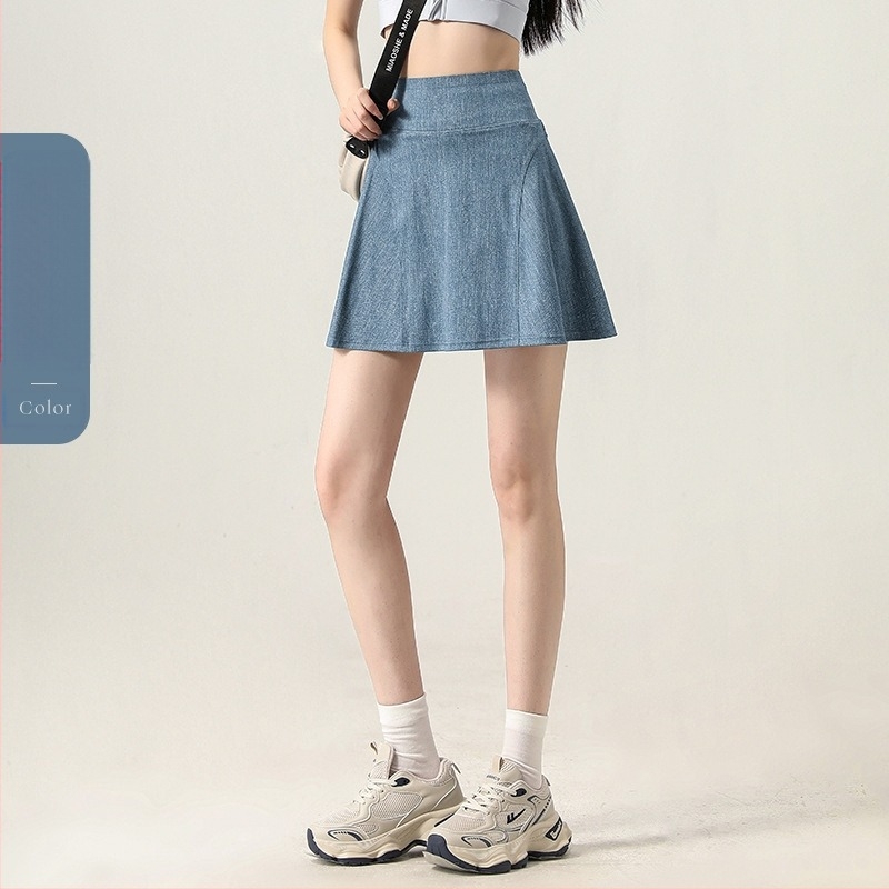 Egyszínű A‑vonalú rövid szoknya poliészter-spandex anyagból, lélegző, 70–80% poliészter, Spandex <30%, nyár 2025, japán-koreai lazább stílus