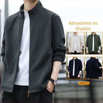 Férfi dzseki álló gallérral, cipzárral, 100% poliészter külső és bélés, egyszínű, Koreai stílus