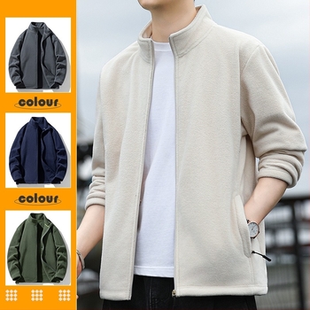 Férfi dzseki álló gallérral, cipzárral, 100% poliészter külső és bélés, egyszínű, Koreai stílus