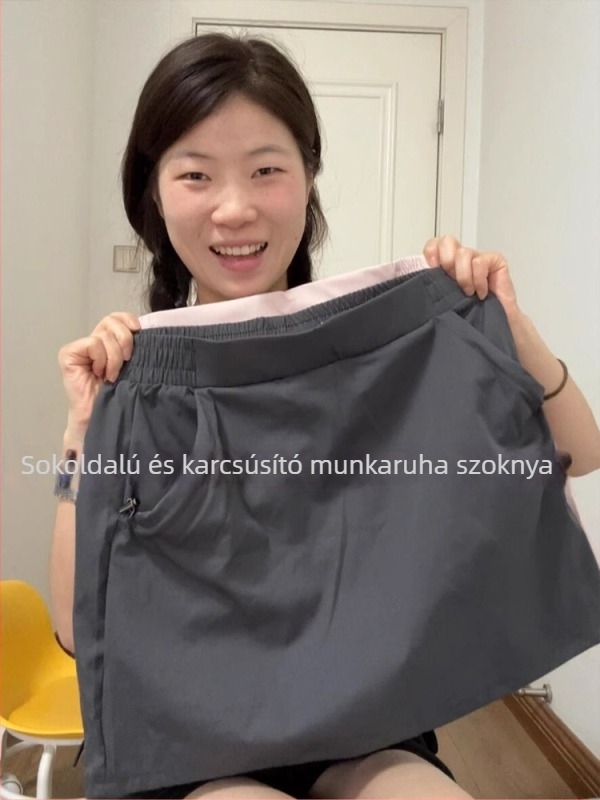 Magas derekú A-vonalú munkás szoknya, poliészter, mikroelasztikus
