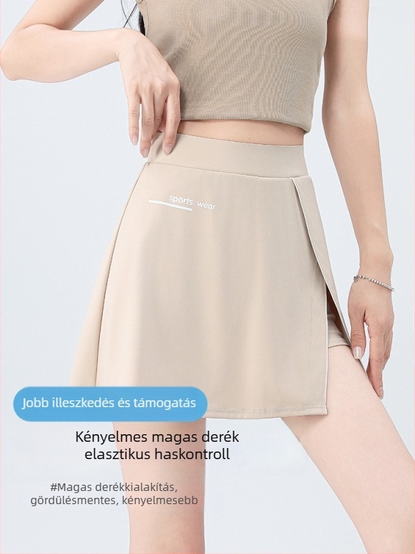 Magas derekú A‑vonalú rövid szoknya hasítékkal, Nylon/Spandex