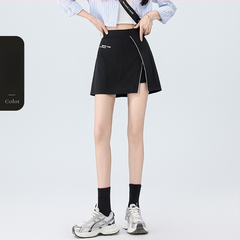 Magas derekú A‑vonalú rövid szoknya hasítékkal, Nylon/Spandex