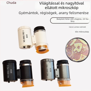 Chuda hordozható ékszer-mikroszkóp, 60x nagyítás, makró, állítható