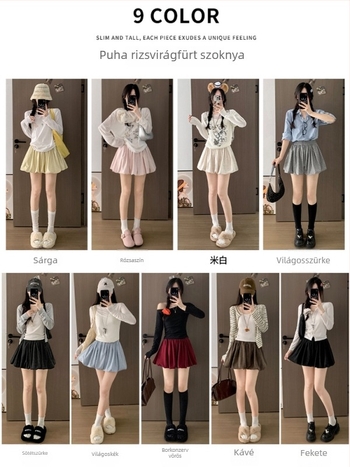 Koreai stílusú kötött A-vonalú szoknya, magas derékkal, plisírozott, hétköznapi