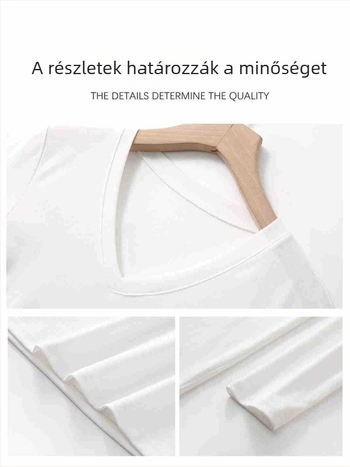 Női V-nyakú hosszú ujjú felső, slim fit, pamut-poliészter keverék, egyszínű, középmagas hossz, patchwork részlet