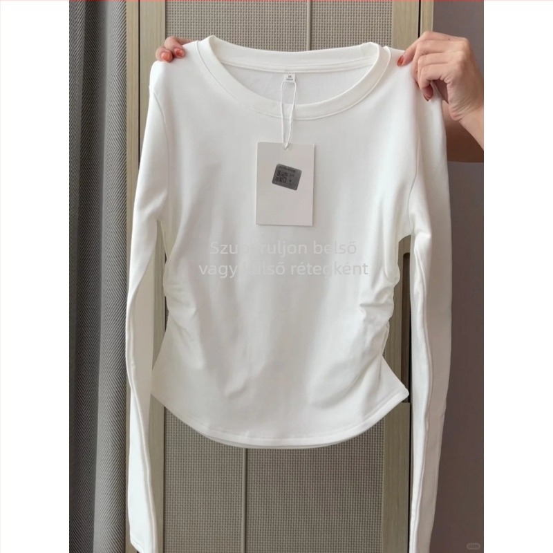 Női hosszú ujjú T‑shirt, karcsúsított szabás, kerek nyak, szabályos hossz, poliészter anyag