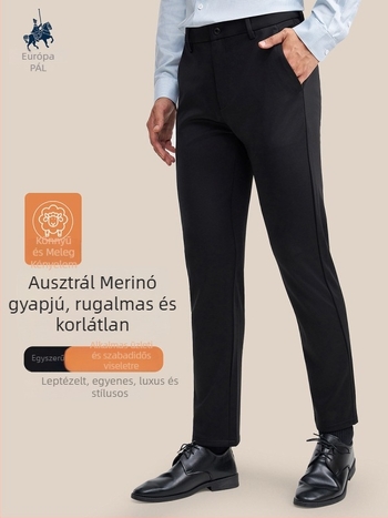 Férfi gyapjú nadrág – egyenes szár, középmagas derék, gyapjú-kasmír keverék, vasalásmentes, irodai viselet, több zseb