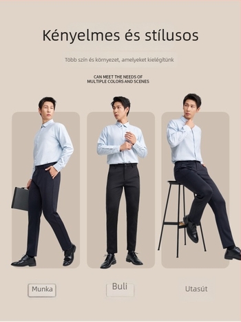 Férfi gyapjú nadrág – egyenes szár, középmagas derék, gyapjú-kasmír keverék, vasalásmentes, irodai viselet, több zseb