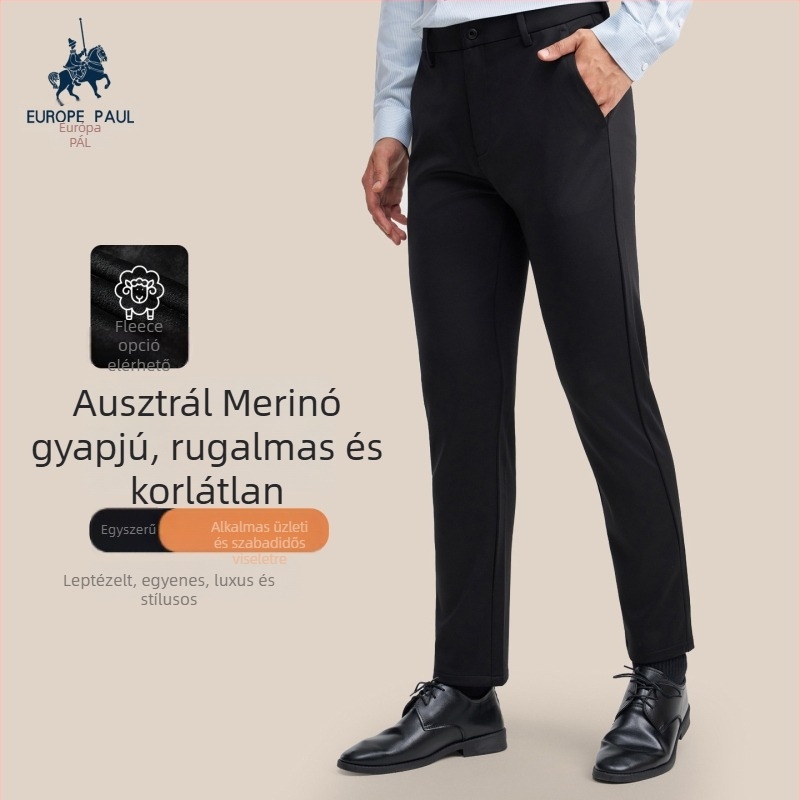 Férfi gyapjú nadrág – egyenes szár, középmagas derék, gyapjú-kasmír keverék, vasalásmentes, irodai viselet, több zseb