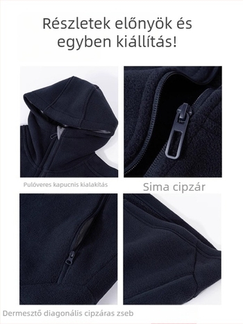 Női kapucnis fleece dzseki – bő szabás, hosszú ujjú, cipzár, poliészter