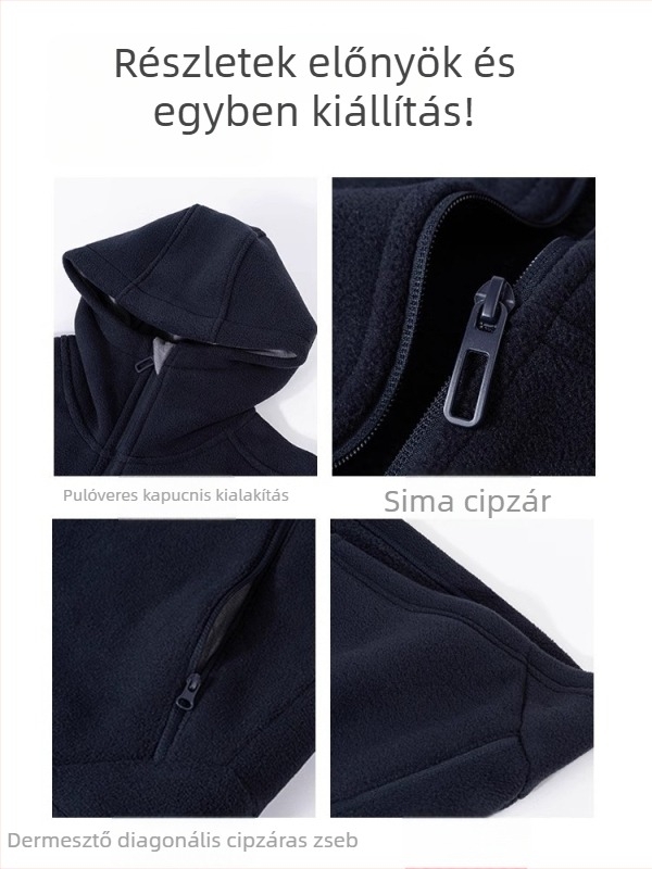 Női kapucnis fleece dzseki – bő szabás, hosszú ujjú, cipzár, poliészter