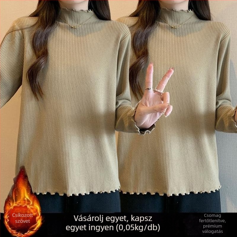 Viszkóz anyagú felső fleece béléssel, félmagas gallér, oversize, hosszú ujjú