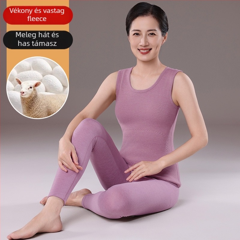 Női kasmír mellény fleece-béléssel, kerek nyakú, szabad szabású, egyszínű, hossz 50–65 cm, ősz 2024