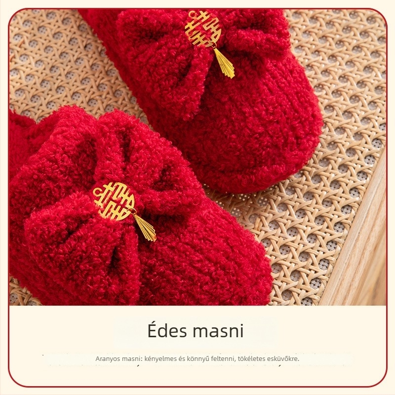 Esküvői Fly-Toe papucs pár számára, velúr felsőrész, PVC talp, közepes vastagság, téli, tavaszi és őszi szezonokra