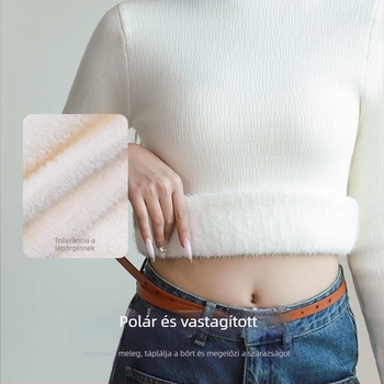 Női pulóver fél magas gallérrel, hosszú ujjú, vastag fleece-belső, viszkóz anyag, egyszínű kötött