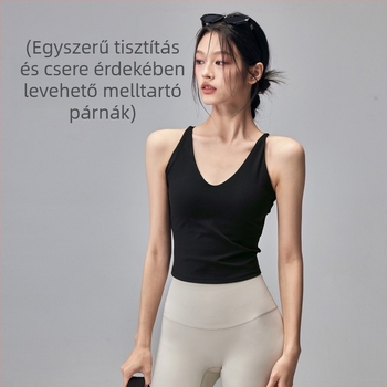 Jóga felső melltartóbetéttel, elasztikus, feszes fazon, középmagas hossz, anyag Nylon-Spandex