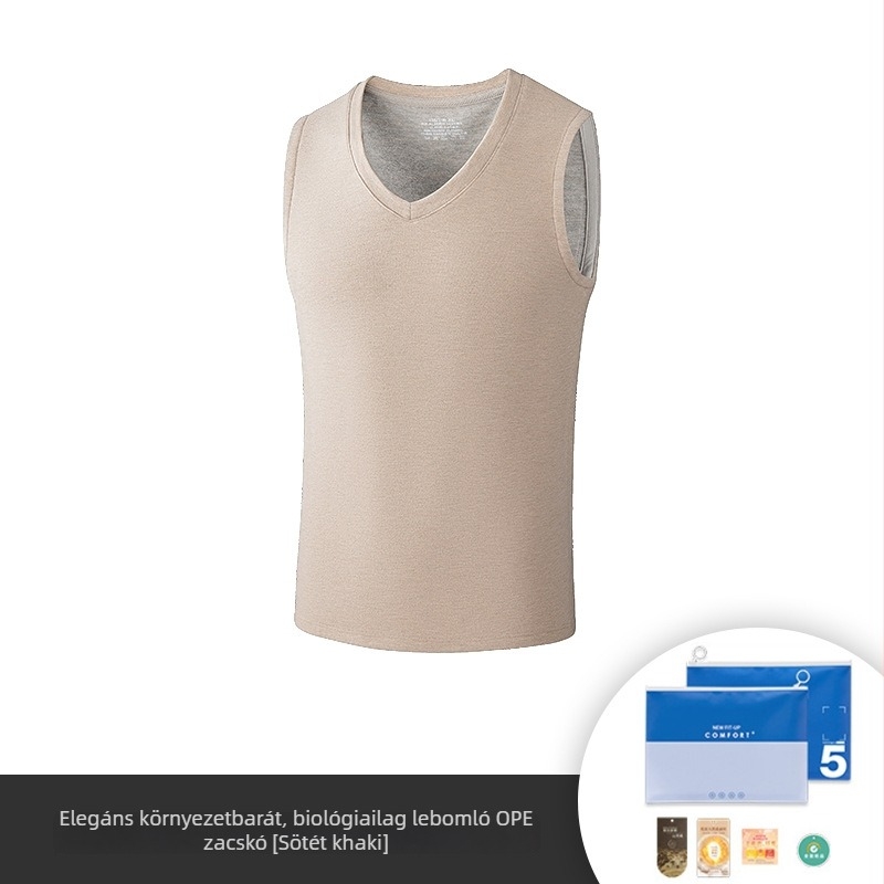 Férfi viszkóz termikus mellény fleece béléssel, dupla réteg, kerek nyakú, bársonyos tapintás