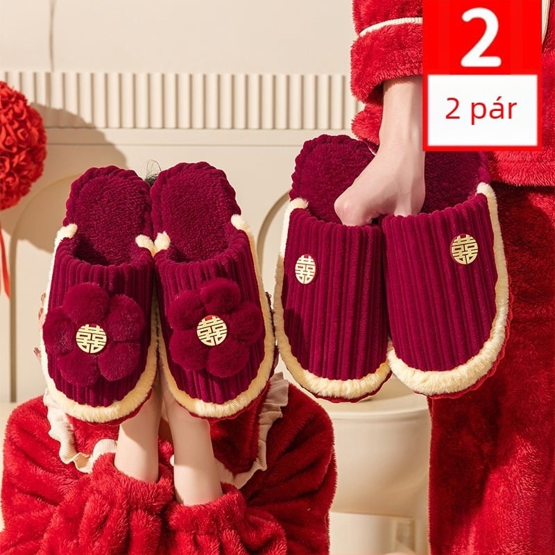 Esküvői papucs toe-loop dizájnnal, pamut felsőrész, PVC talp, vastag talp, csúszásmentes és meleg