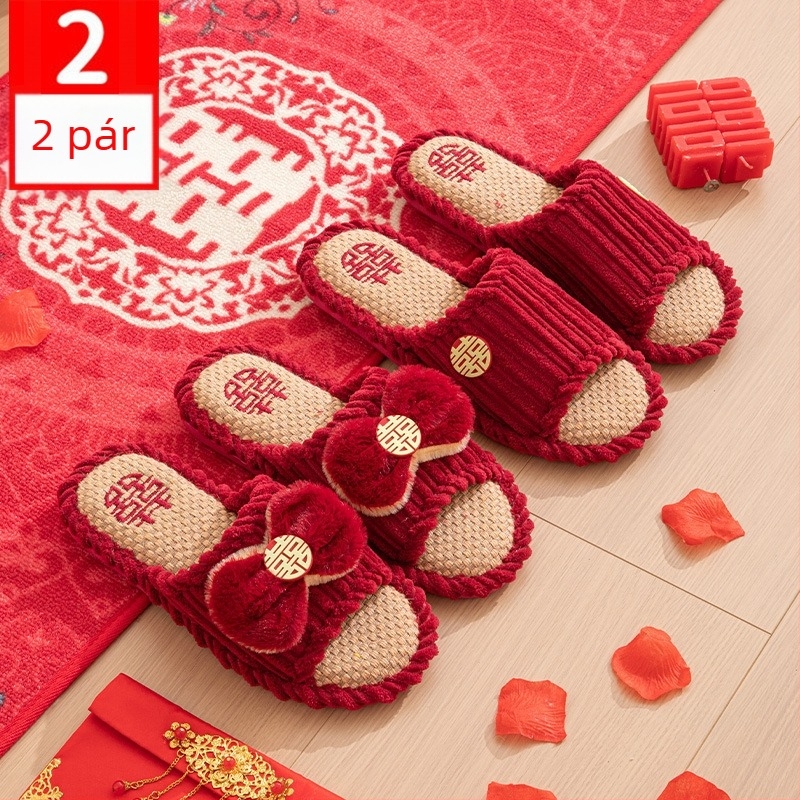 Esküvői papucs toe-loop dizájnnal, pamut felsőrész, PVC talp, vastag talp, csúszásmentes és meleg