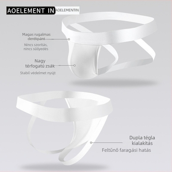 Férfi tangabugyi újrahasznosított rostból, sportos kötött anyag, alacsony derékvonal, viszkóz belső réteg 95–100%