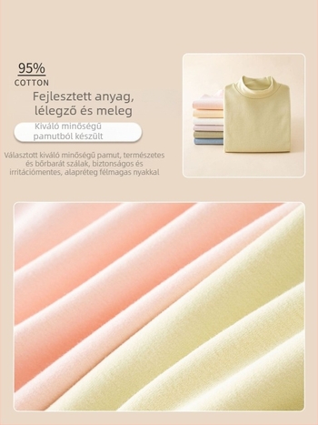 Koreai stílusú gyerek alapréteg hosszú ujjú felső, 95% pamut, bolyhosított puha felület, kapucni nélküli, egyszínű, tél-ősz-tavasz