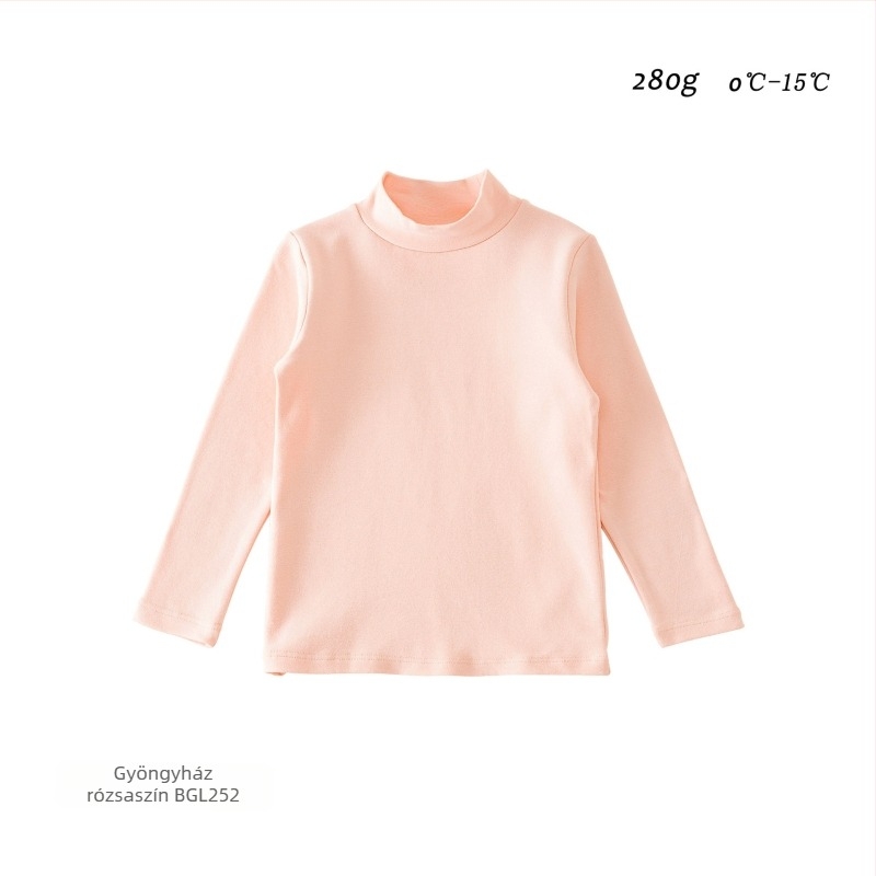 Koreai stílusú gyerek alapréteg hosszú ujjú felső, 95% pamut, bolyhosított puha felület, kapucni nélküli, egyszínű, tél-ősz-tavasz