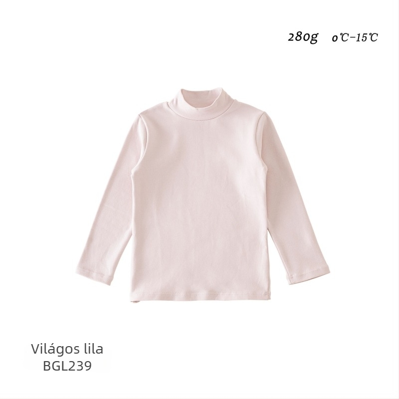 Koreai stílusú gyerek alapréteg hosszú ujjú felső, 95% pamut, bolyhosított puha felület, kapucni nélküli, egyszínű, tél-ősz-tavasz