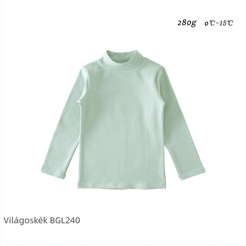 Koreai stílusú gyerek alapréteg hosszú ujjú felső, 95% pamut, bolyhosított puha felület, kapucni nélküli, egyszínű, tél-ősz-tavasz